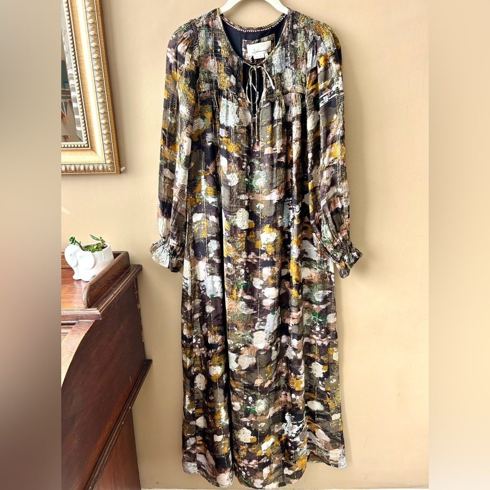 Anthropologie Blair Shimmer Maxi Dress Long Sleeve Gold Klimt Size XS - Picture 4 of 12
